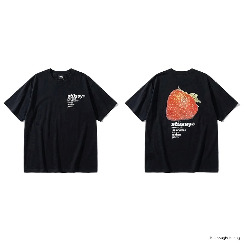 Stussy Strawberry Print Black T-shirt