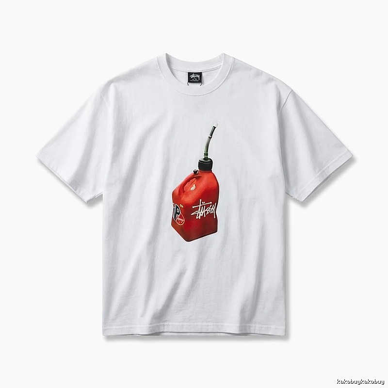Stussy white T-shirt with red oil barrel print