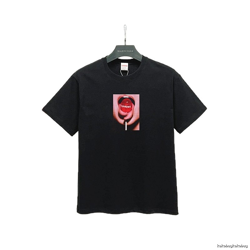 Supreme Lollipop Print Street Style Black T-Shirt
