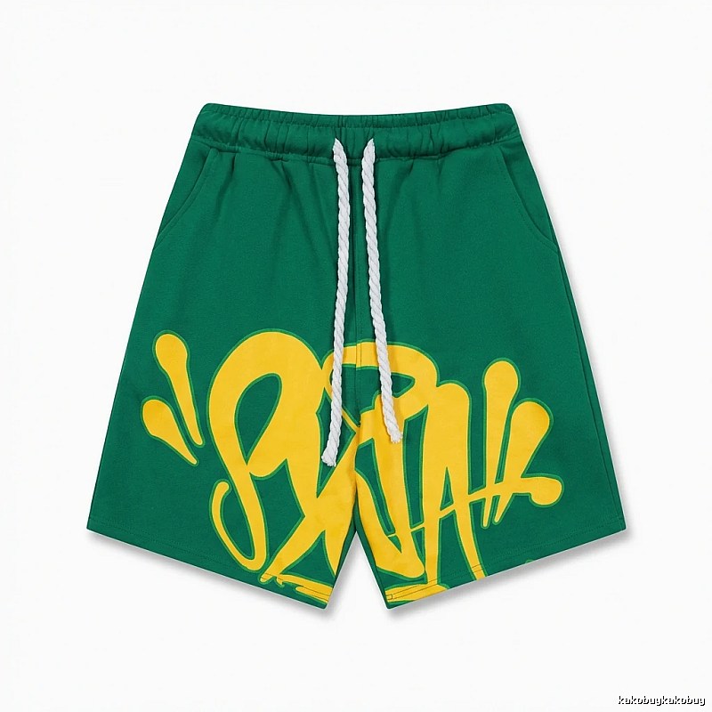 SynaWorld graffiti-style green shorts