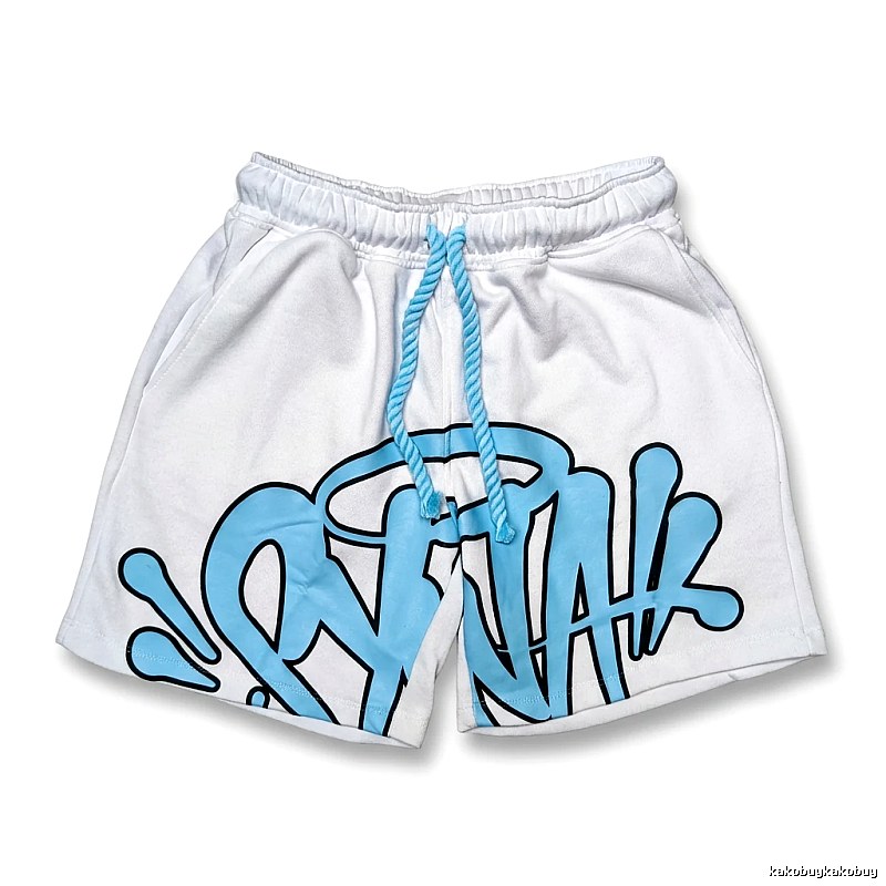 SynaWorld graffiti-style white shorts