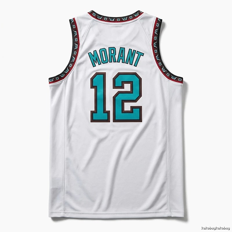 The white basketball uniform of Ja Morant of the Grizzlies.