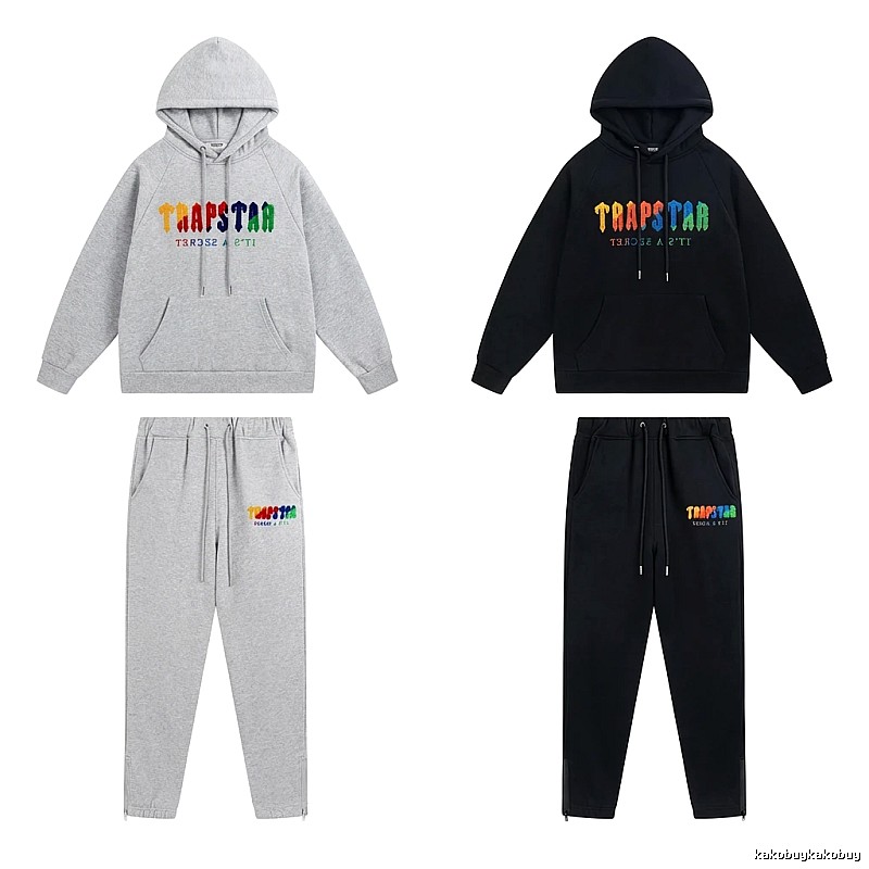 Trapstar Rainbow Wind Grey/Black Hooded Set