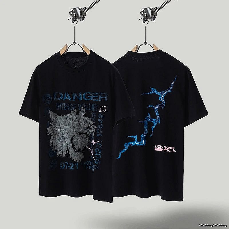 Travis Scott Lightning Print Street Style Black T-Shirt