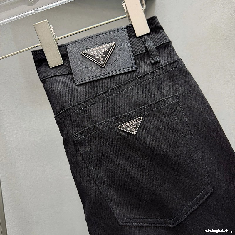 Triangle Hardware And A Structured Dark Denim Finish Prada Logo Jeans in Black