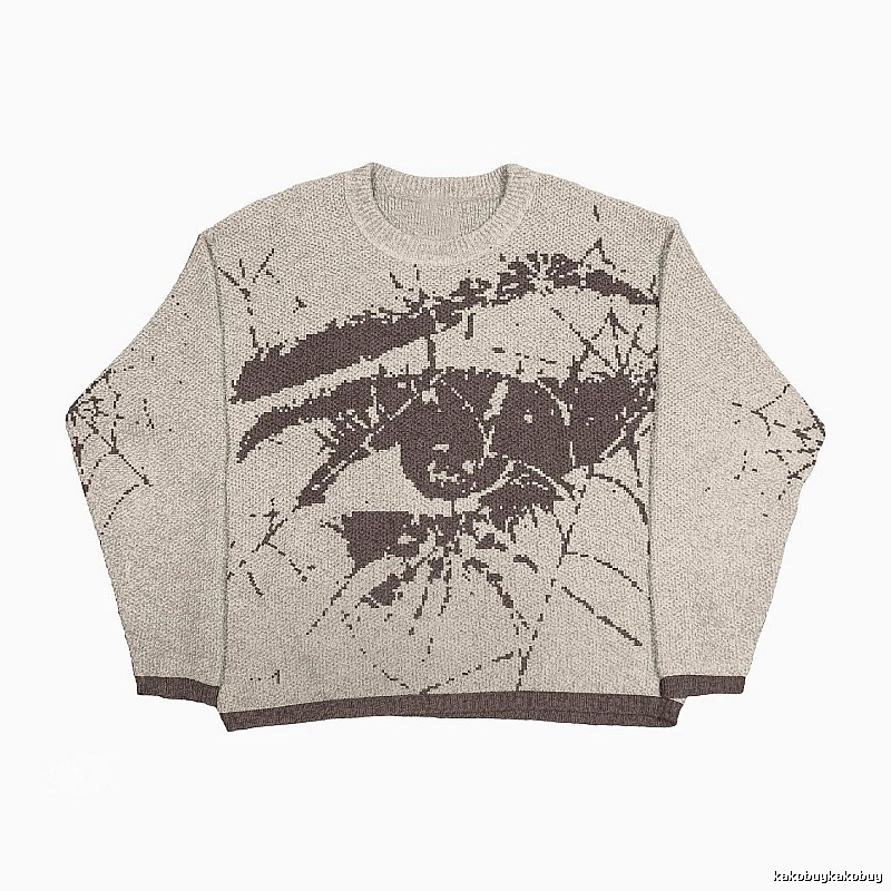 Urban Anime graphic sweater Black Knit Top with Statement Pattern