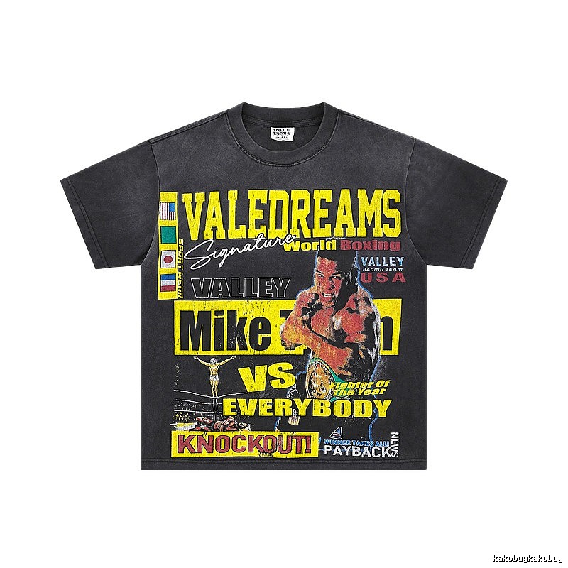 Valley Boxing Champion Printed American Retro Black T-Shirt