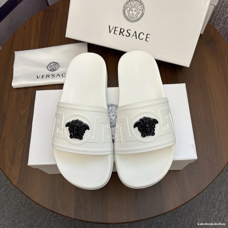 Versace Medusa Trendy Luxury Style White Slide Sandals