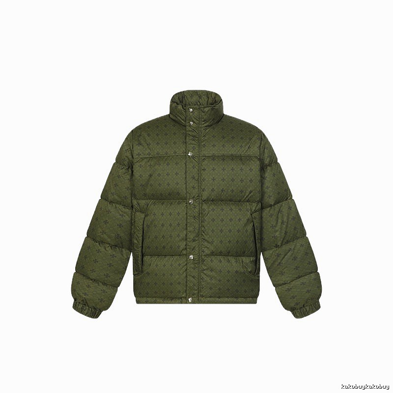 Vintage-style down jacket with Chrome Hearts print